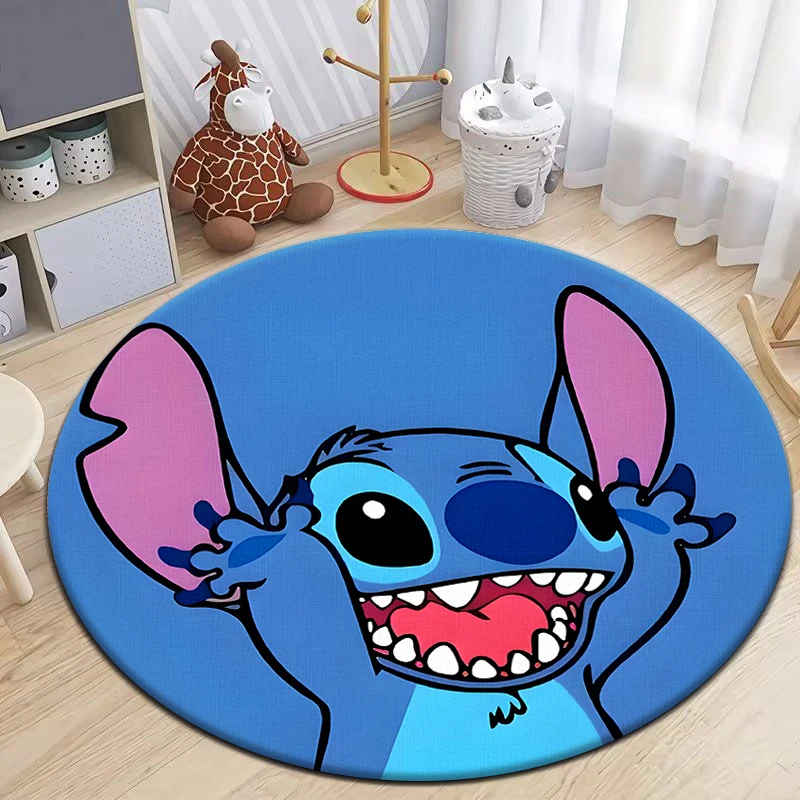 Stitch Printed Cartoon Round Carpet for kids Living Room Rugs Camping Picnic Mats Flannel Anti-Slip Rug Yoga Mat Gifts