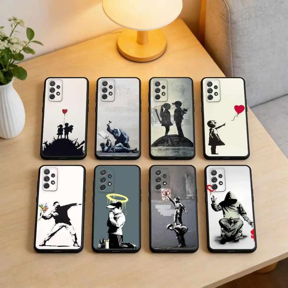 

S-Street Art Banksy Graffiti Phone Case For Samsung Galaxy A73,A72,A71,A70,A53,A52,A51,Soft Silicone Black Cover