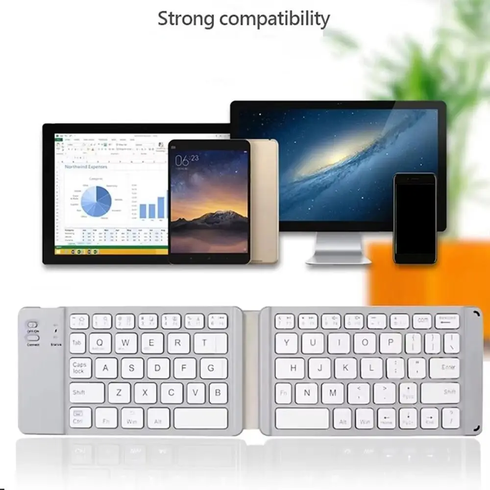 Slient Wireless Folding Keyboard Mini Rechargeable Bluetooth Keyboard Lightweight Slim Design Foldable Keyboard Travel