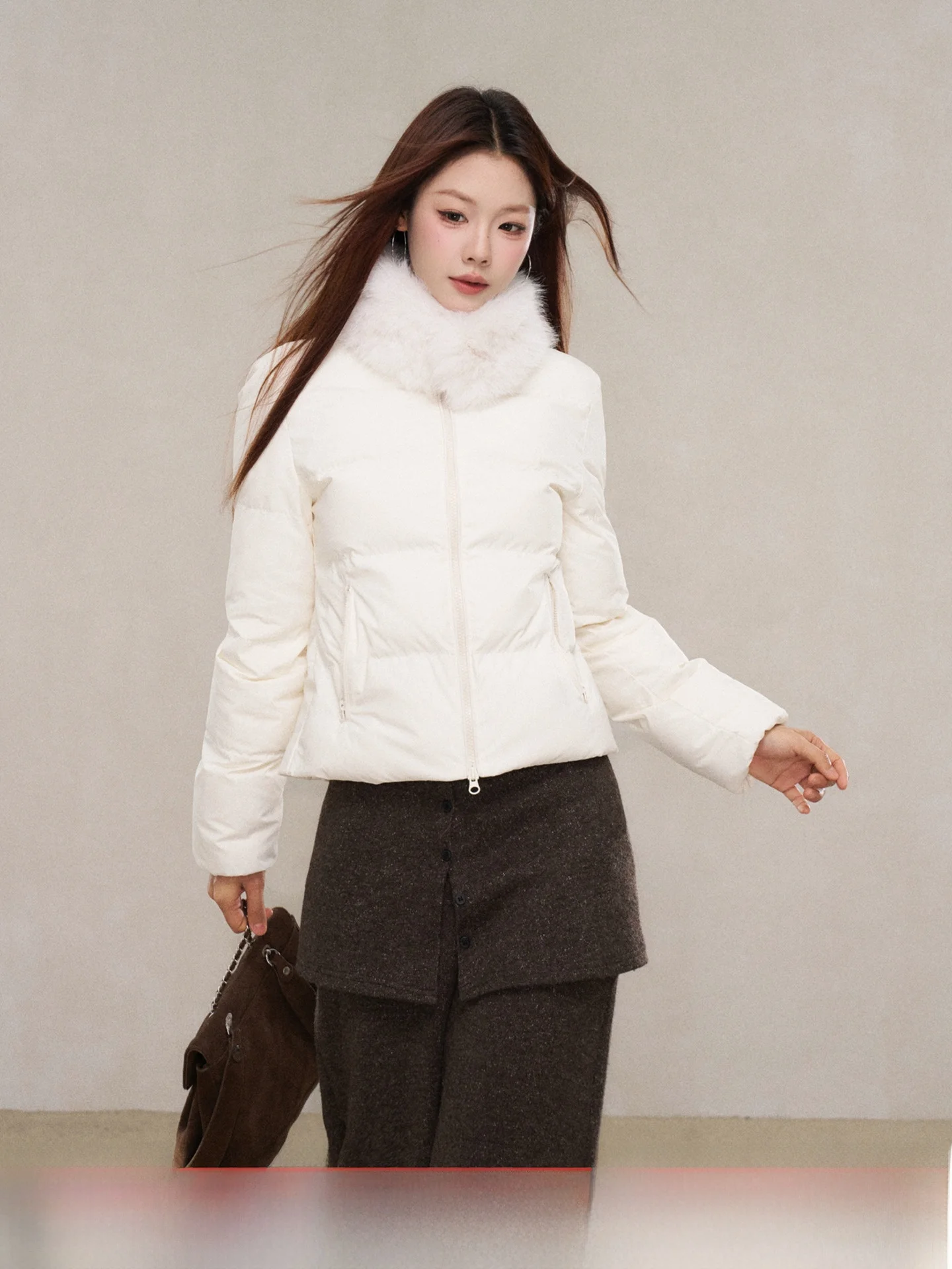 

Хлопковая женская теплая верхняя одежда с белым меховым воротником, брендовая одежда Little Wild Berries для поездок на работу Sle Thiened Long Sve на молнии