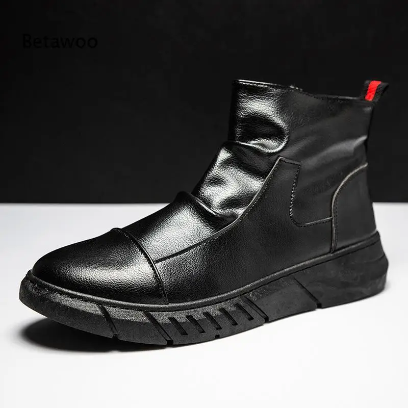 

Side-Zipper-Closure Wear-Resistant Soft-Leather Non-Slip Moto Ankle Boots