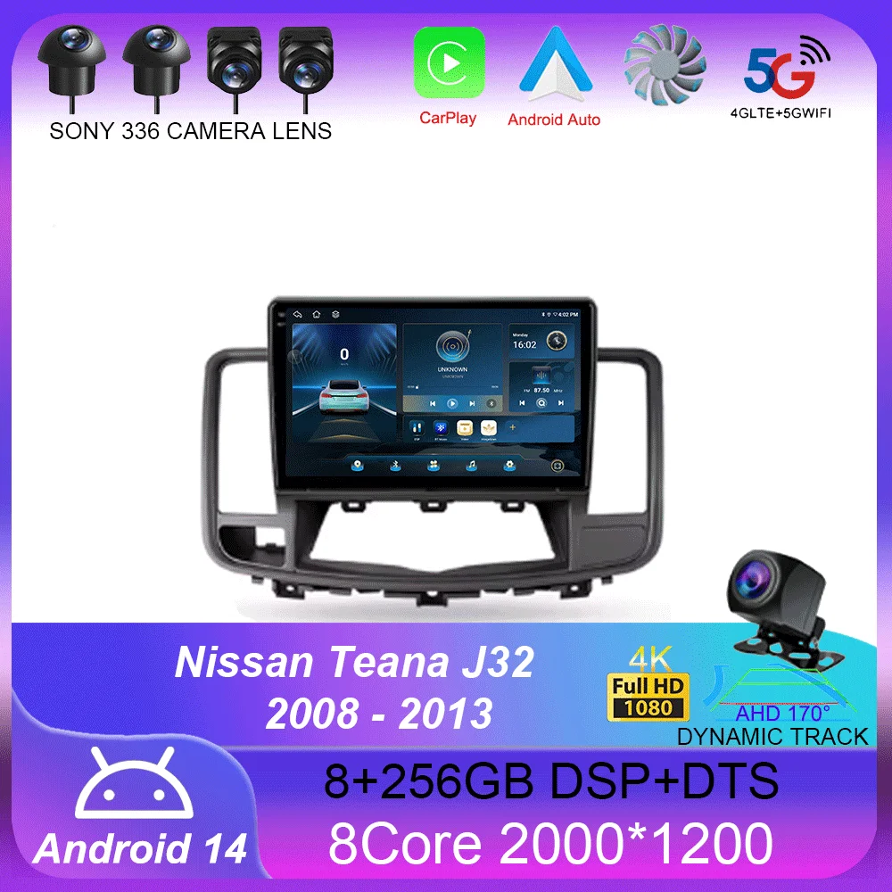 

For Nissan Teana J32 2008 - 2013 Carplay Auto 4G+WIFI GPS Car Radio Navigation Multimedia Video Player Stereo BT Android 14