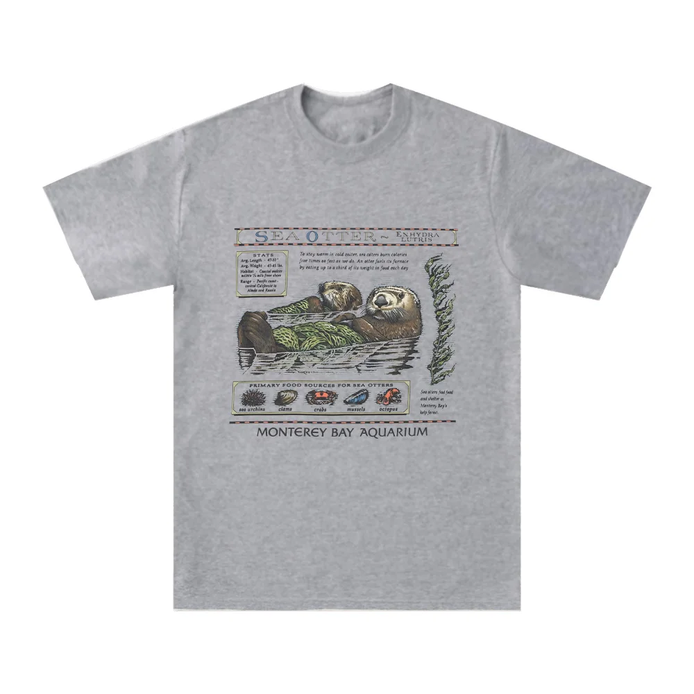تي شيرت Monterey Bay Aquarium Sea Otter تي شيرت TS Sea Otter حماية جرافيك تي شيرت قطني فضفاض للجنسين كاجوال برقبة دائرية وأكمام قصيرة