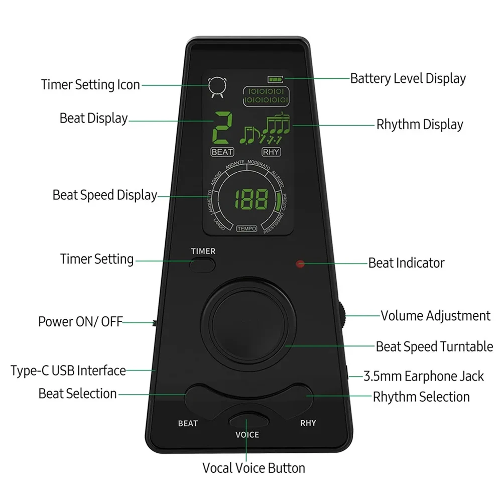 Digital Electronic Metronome with Timer, English Vocal Counting, Volume Control, use for Piano, Guitar, Drum, Violin