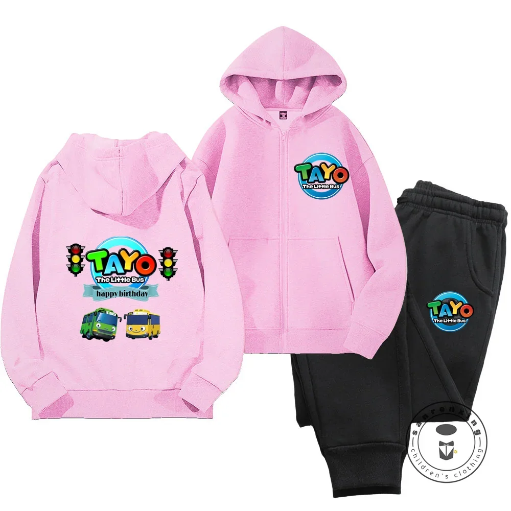 Cartoon Fashion Tayo the Little Bus Zipper Hoodie Set Casual Suit Fall Clothes for Kids Sports Hoodies for Boys and Girls