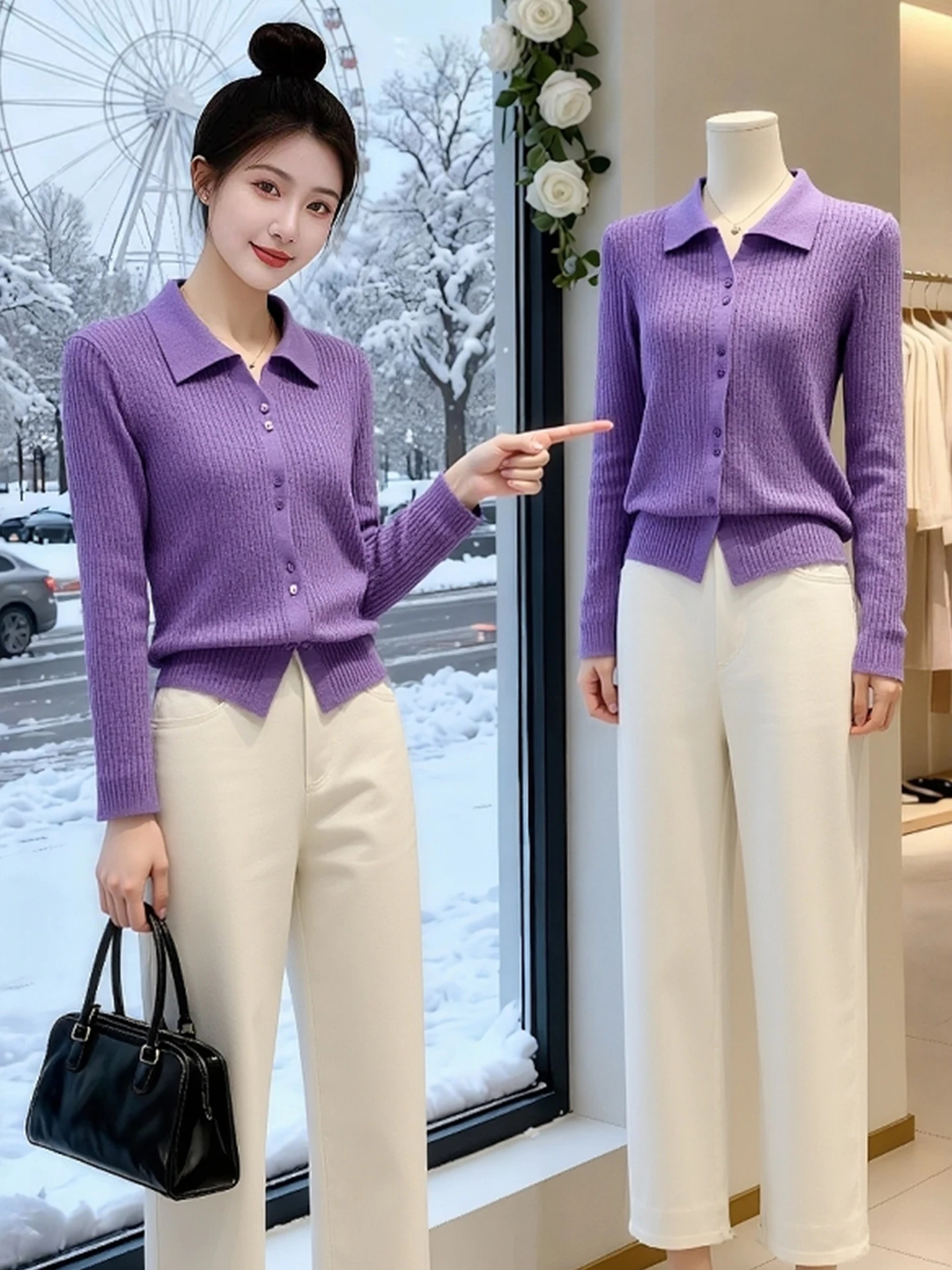 

Роскошный трикотаж для похудения, антивозрастной, длинный све, на одной пуговице, однотонный, зима 2022, женский трикотаж Faion Stand Fit irt