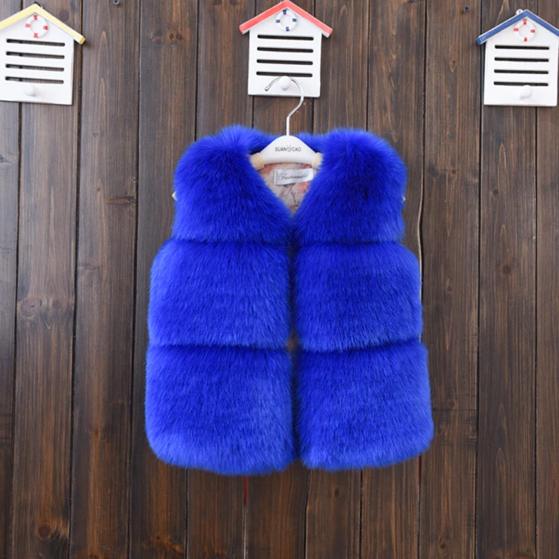 Pink White Faux Fur Vest Jacket Warm Fuzzy Waistcoats for Girls Kids Fashion Winter Autumn Thick Fleece Outerwear Toddler Child