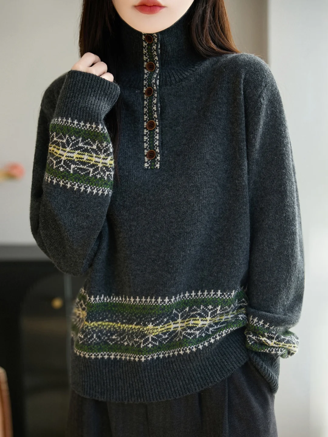 

Loose Long Sve Knitted Sweater Women's Stand Collar Knitwear Comfortable Casual Inner Wear Autumn Winter Seasonal Top