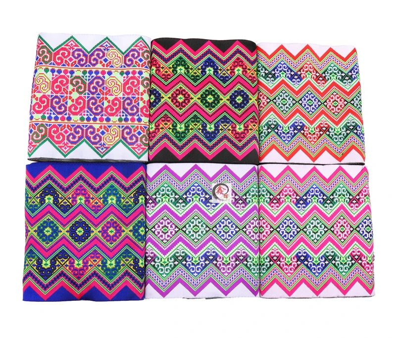 Mixed Style 20CMX6Metera Hmong Embroidery Lace Polyester Woven Jacquare Ribbon Fabric DIY Skirt Belt Clothes Sewing Accessories