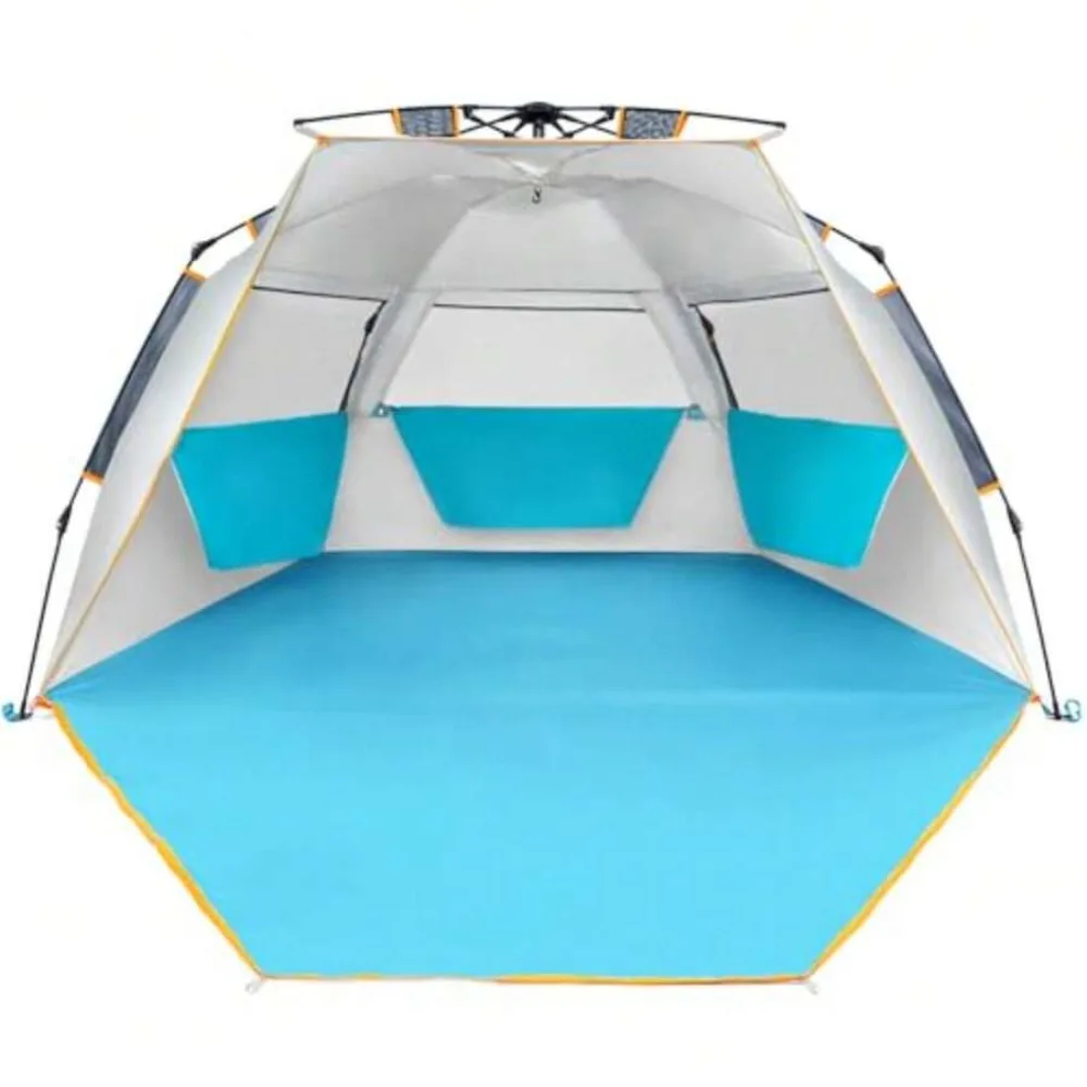 Instant Beach Tent Sun Shelter with Zippered Extendable Porch for Privacy, Portable Pop Up Canopy with Carrying Bag, Easy Setup UV Protection Shade for Family, 85 x 45 x 49 Inches