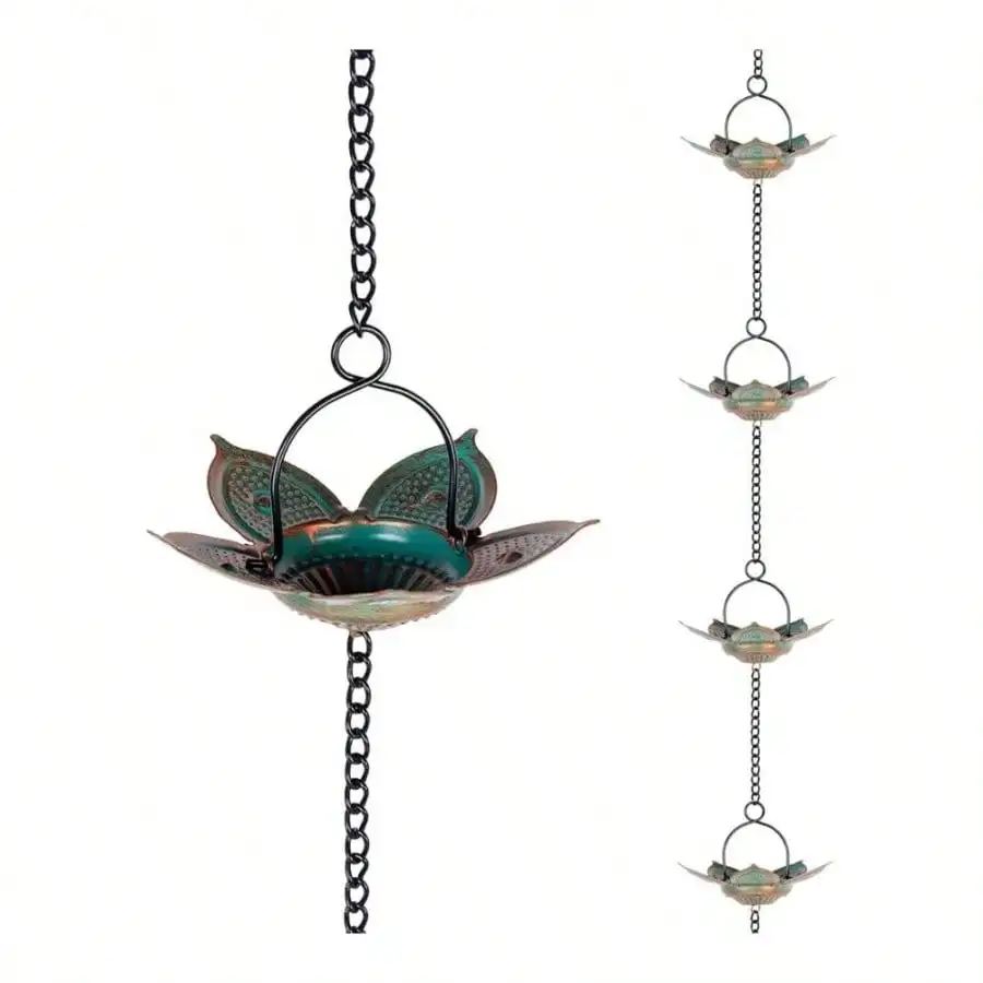 

8.3 FT Rain Chain, Metal Rain Chains Gutters With 12 Cups, Adjustable Rain Catcher Chain Eaves Drainage, Downspout, Outdoor Decor