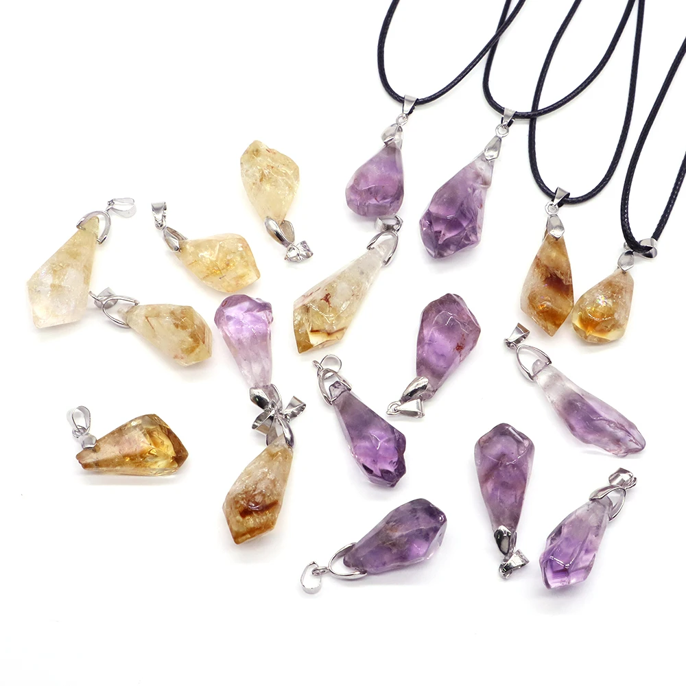 Polishing Rough Brazil Citrine Amethyst Pendant Natural Stone Reiki Healing Crystals Energy Gem Lucky Fashion Necklace Jewelry