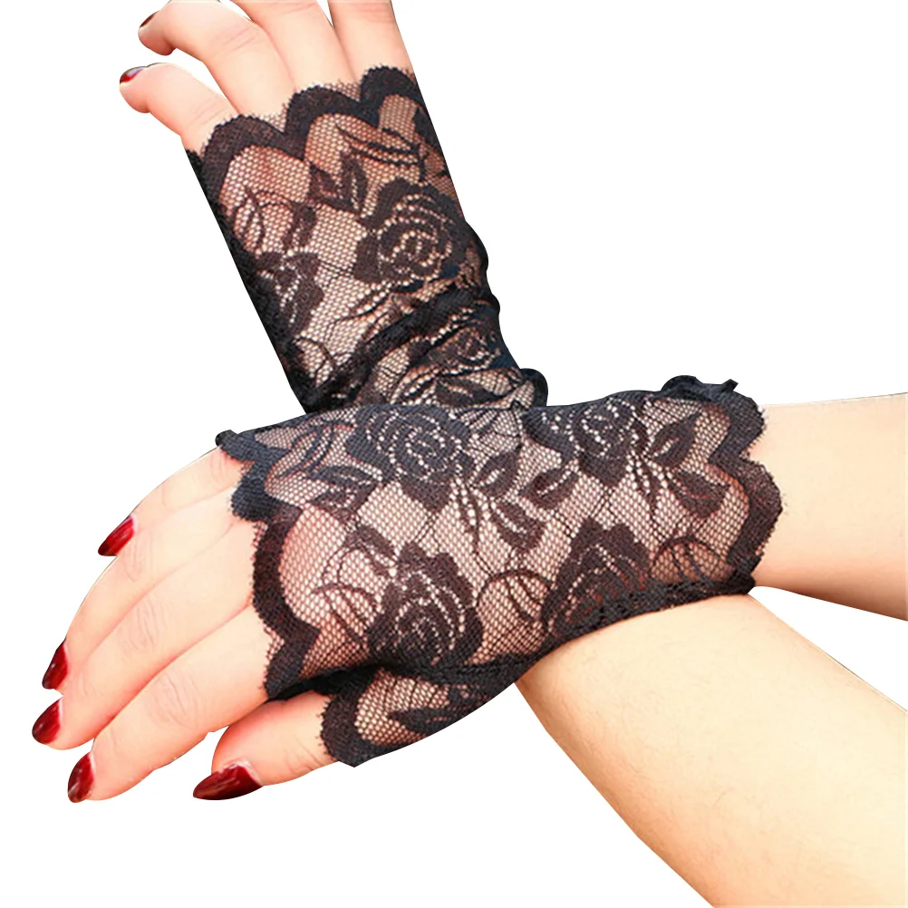 Sun Block Gloves Fingerless Woman Lace Protection White Black for Women UV Driving Summer