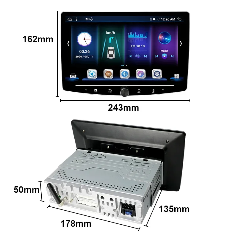 Rotatable Android Car Radio, 10,1 ", 360 graus, Single Din, Autoradio, Áudio, DVD Player