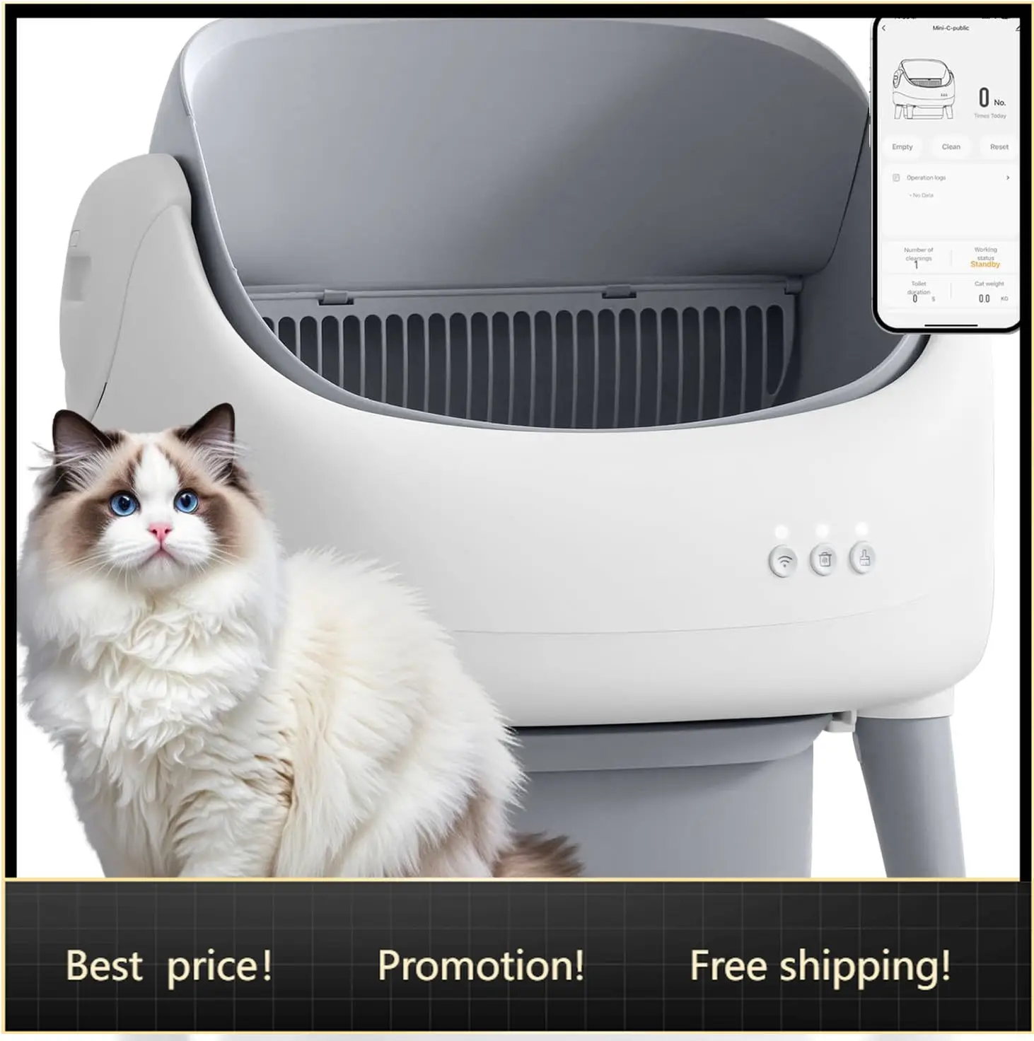 

Open Top Self Cleaning Cat Litter Box Automatic Cat Litter Box APP Control Upgraded Safety Protection Includes 1 Roll Waste