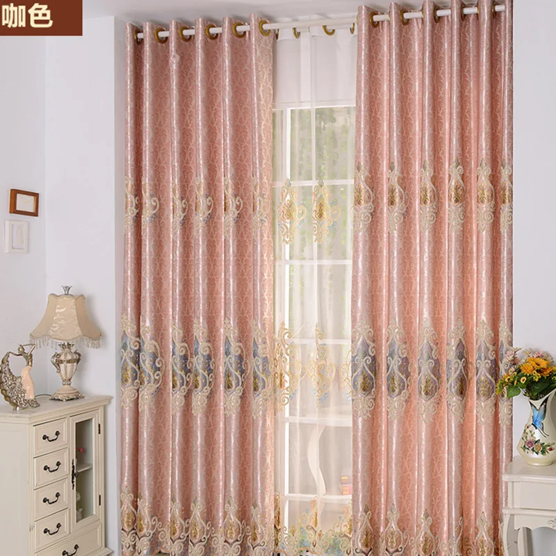 American Classic Embroidery Curtains for Living Room Bedroom Dining Room Water Soluble Embroidered Blackout Customized Curtains