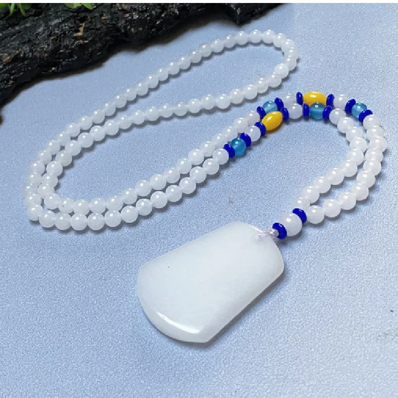 Jade Pendant Pendant Men's Couple Necklace Ornament Xinjiang White Jade Pendant Gold Silk Jade Female Arc Tranquility and Peace