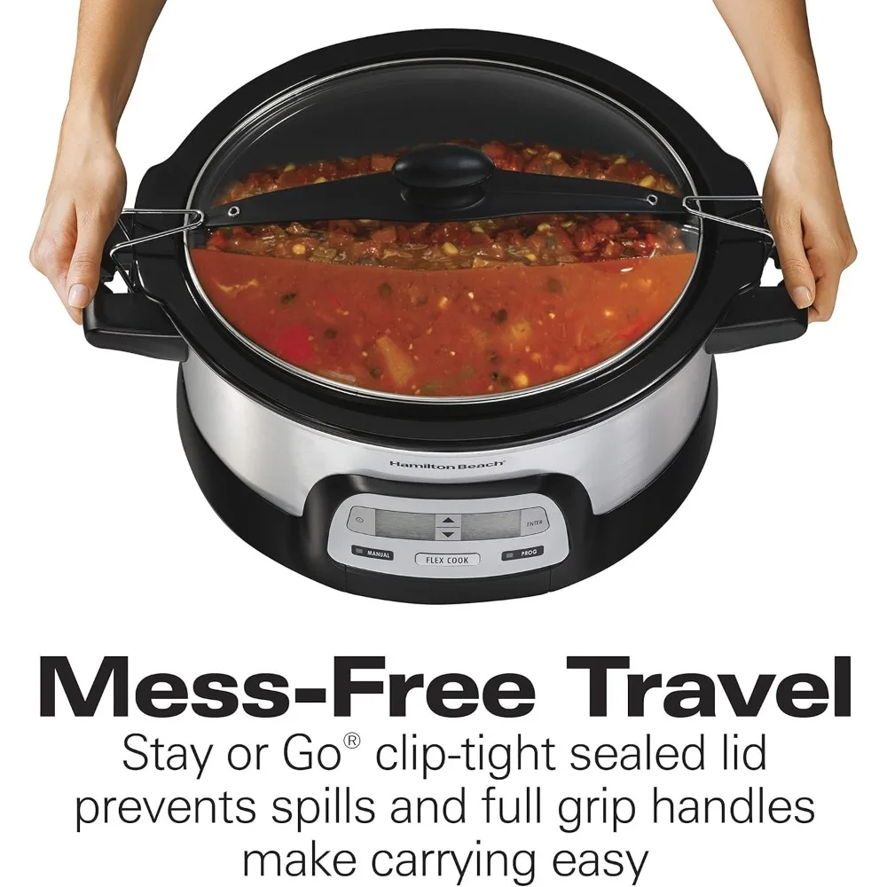 Beach 33861 Portable Programmable Slow Cooker, Dishwasher Safe Crock, 6 Qt, FlexCook Dual Digital Timer/2 Heat Settings