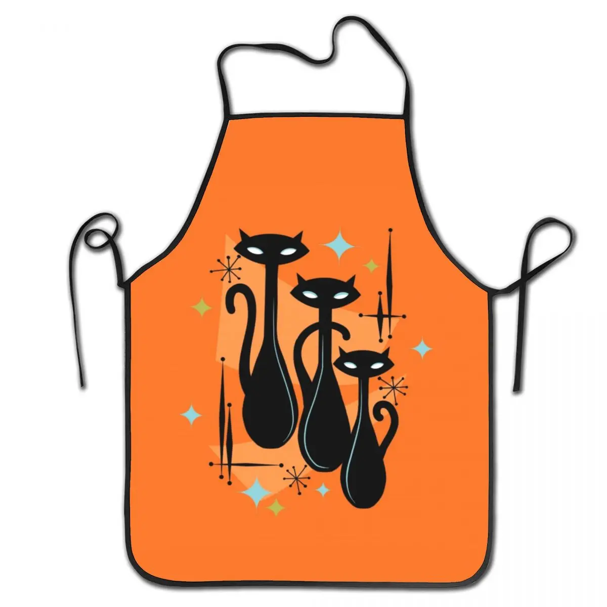 Vintage Style Atomic Black Cat Aprons Men Women Cartoon Kitten Adult Unisex Kitchen Chef Bib Tablier Cuisine Cooking Baking