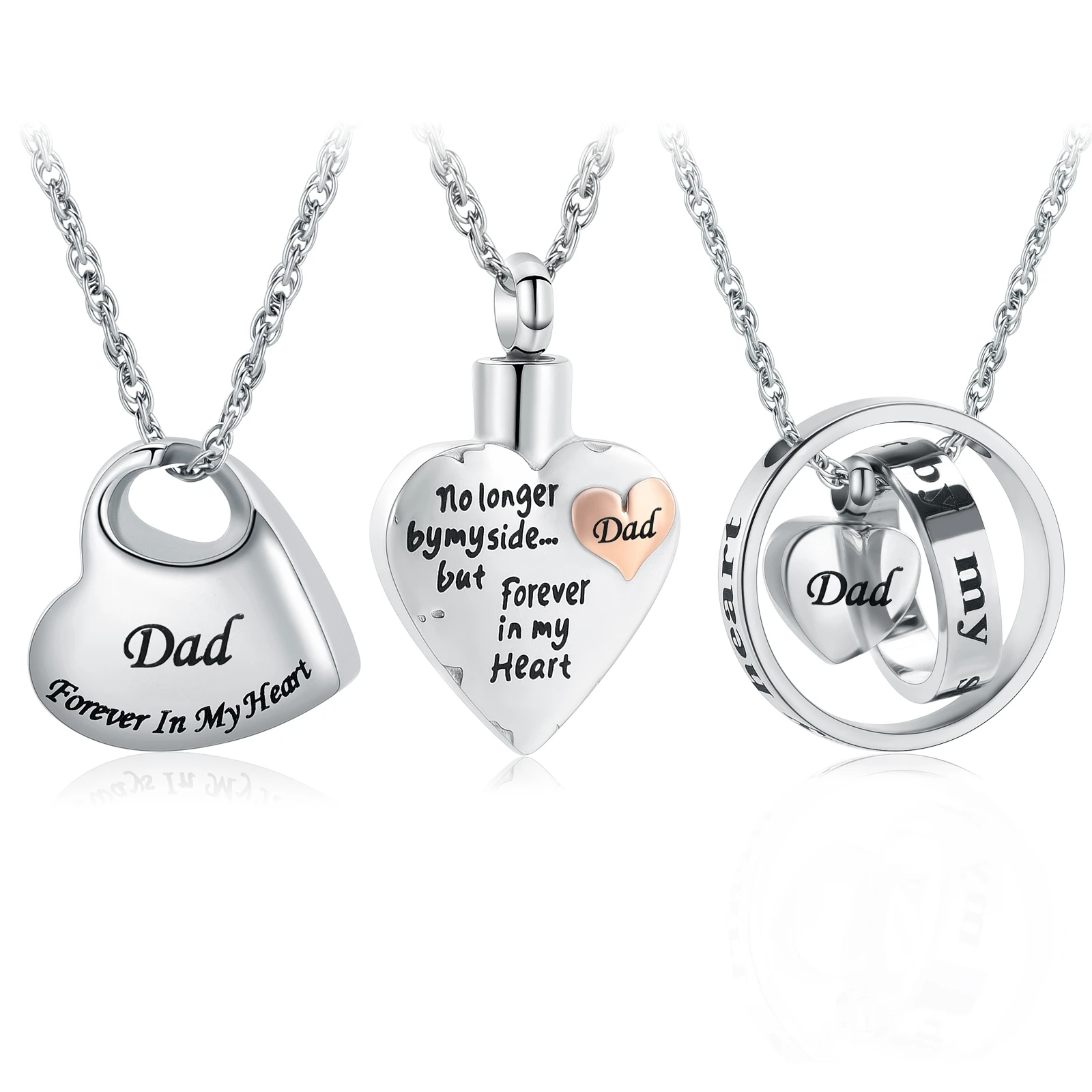 

"Forever Together Dad" Cremation Jewelry Funeral Urn Pendant Necklace For Ashes Stainless Steel Gift To Men 3-Piece Set Memorial