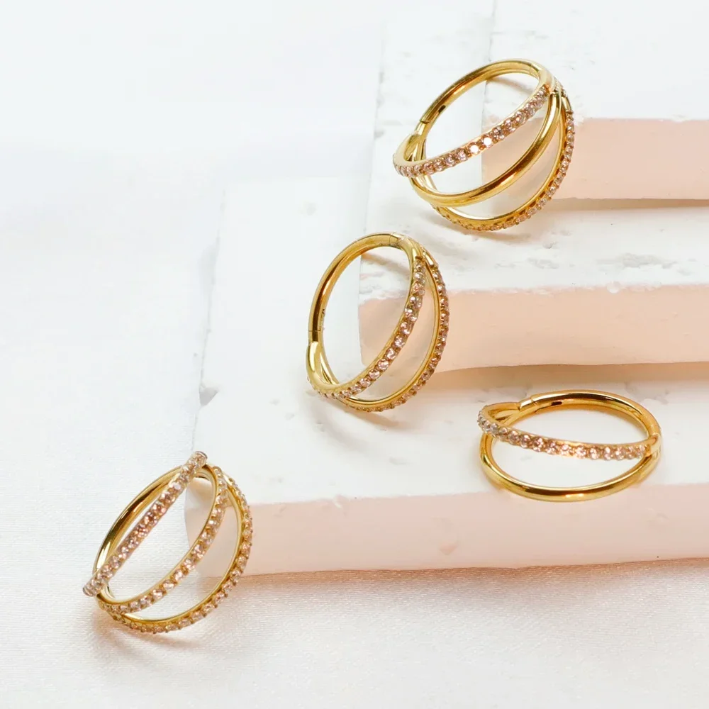 

ASTM F136 Titanium Earrings High Quality Zircon Hight Segment Nose Rings Open Small Septum Piercing Helix Lobe Body Piercing 16G