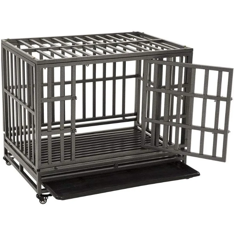 Heavy Duty Dog Crate Ultra-High Hardness Enhanced Steel Pet Kennel Playpen with Two Prevent Escape Lock, Large Dogs Cage