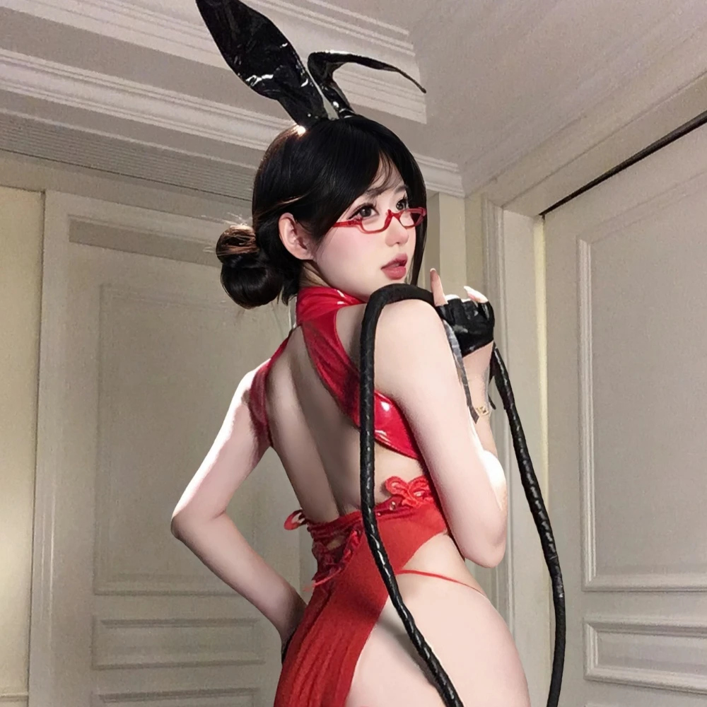 Game NieR Automata 2B Dress Costume Women Sexy Sukumizu Turtleneck Embroidery Cheongsam Swimwear Set Cute Bunny Uniform Cosplay view 5