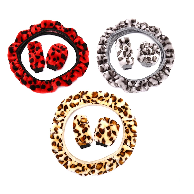 3 teile/satz Leopard Fluff Plüsch Lenkrad abdeckung Winter Autozubehör – Detail 11
