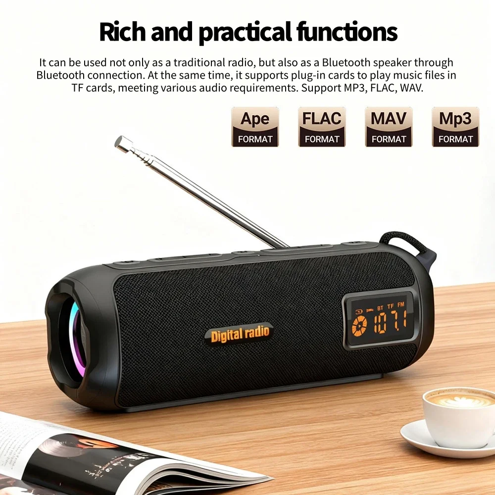 

Комбинированный беспроводной динамик Bluetooth и FM/AM-радио — двойные динамики мощностью 5 Вт, звуковые эффекты DSP, подключение BT5.3, воспроизведение TF-карты/AUX