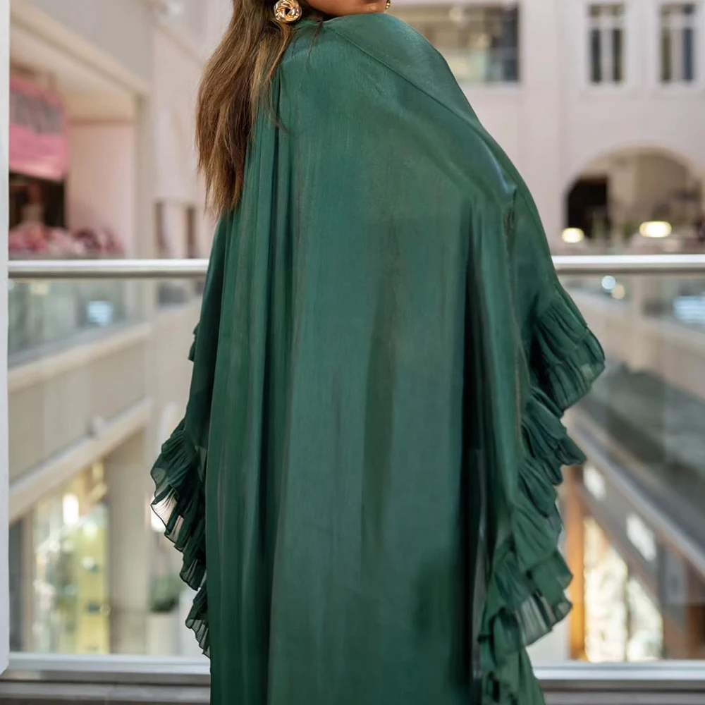 Customized A-line Evening Dresses Ankle-length High-neck Sleeveless Prom Gown Fashion Stole Ruched Simple Draped Party Gown