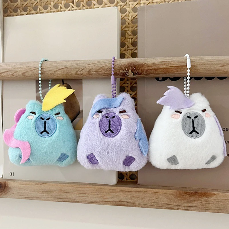 Color Capibara Plush Toy Cartoon Capybara Pendant Soft Stuffed Doll Keychain Car Key Ring Backpack Bag Decor