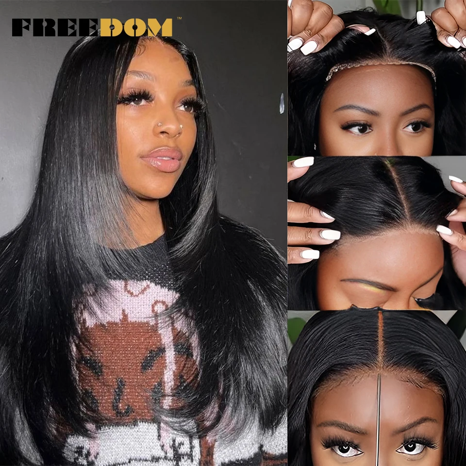 

Synthetic Lace Front Wigs For Black Woman Long Layered Straight Wear and Go Glueless Wig Ombre 6x4 Pre Plucked Pre Cut Lace Wig