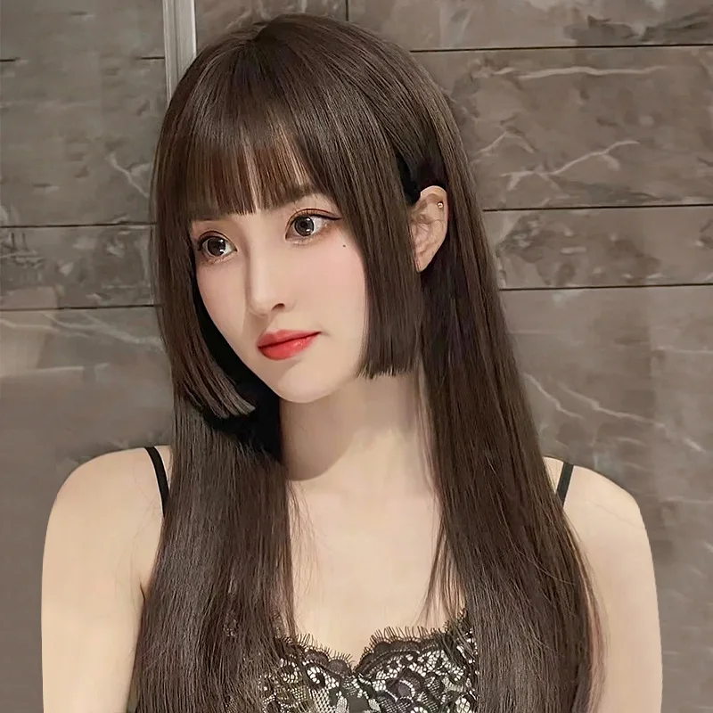 Perruque tête complète de Style JK pour filles, cheveux longs et lisses, coupe princesse, amincissant, avec cheveux humains réalistes, Kawaii