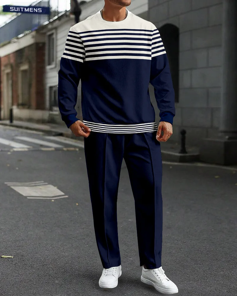 2025 Mens Casual Trendy Tracksuit - Long Sleeve Pants Crewneck for Jogging Cross-Border