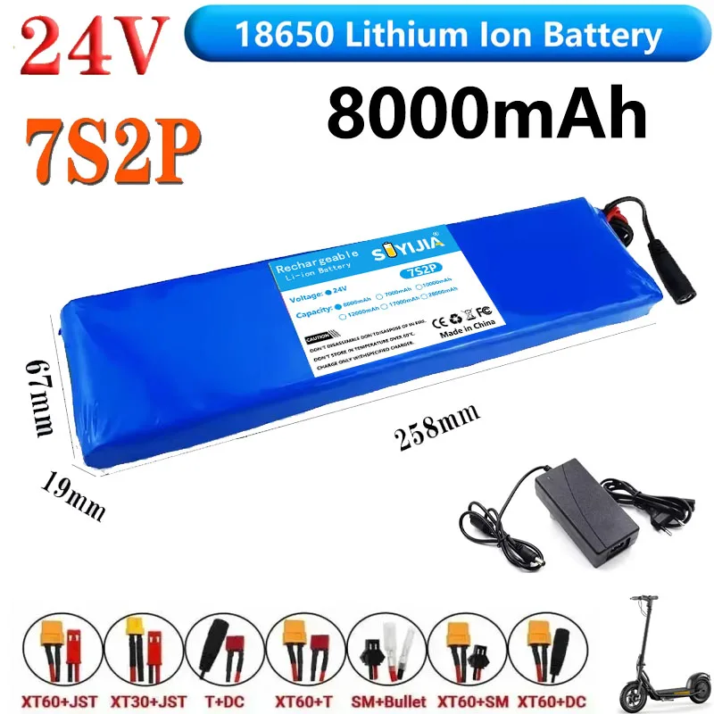 

Batterie Rechargeable Li-ion 24V 8000mAh 18650 7S2P 25.2V, Adaptée Au Remplacement De La Batterie Des Scooters Électriques 29.4V
