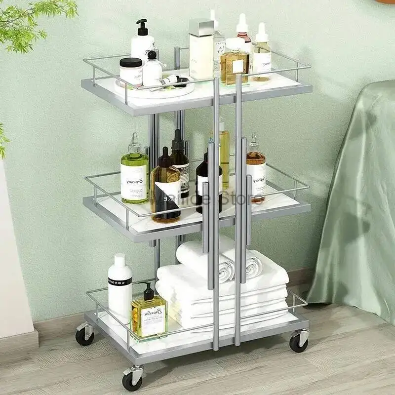 

Iron Art Salon Trolleys Light Manicure Luxury Mobile Tool Trolley Modern Salon Furniture Simple Home Multi-layer Storage Rack