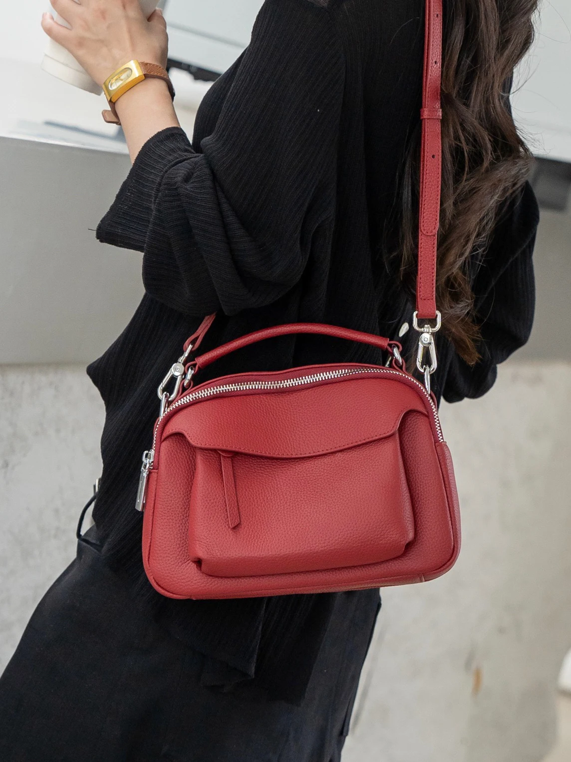 Invielle 2026 New Genuine Leather Women's Bag Cowhide Multi-compartment Handbag Versatile Commuter Women's Bag