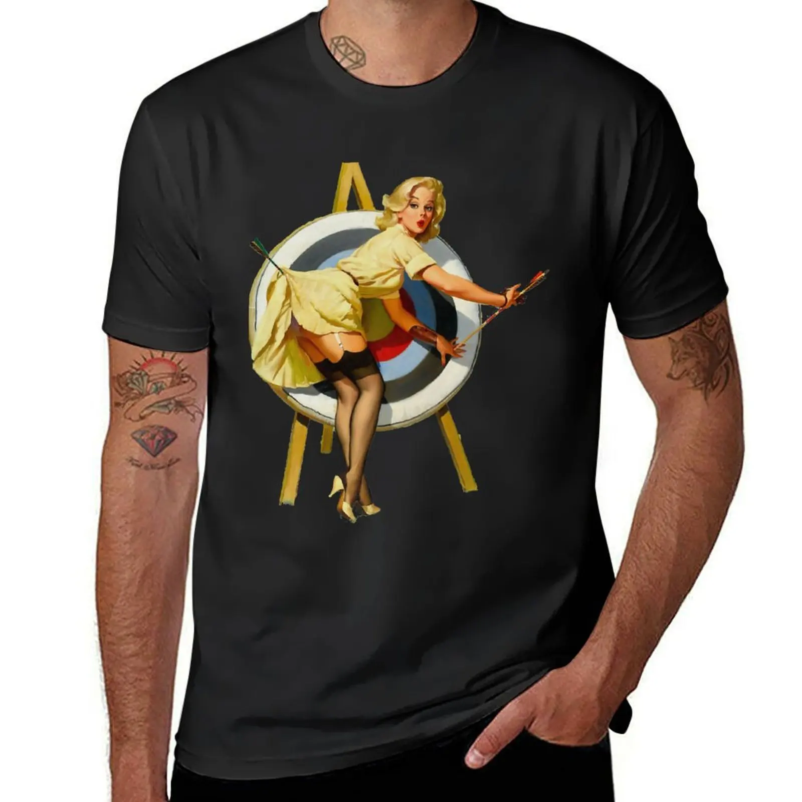 Pin Up Girl Archery Vintage Dictionary Art T-Shirt.png T-Shirt oversized customs design your own t shirts for men