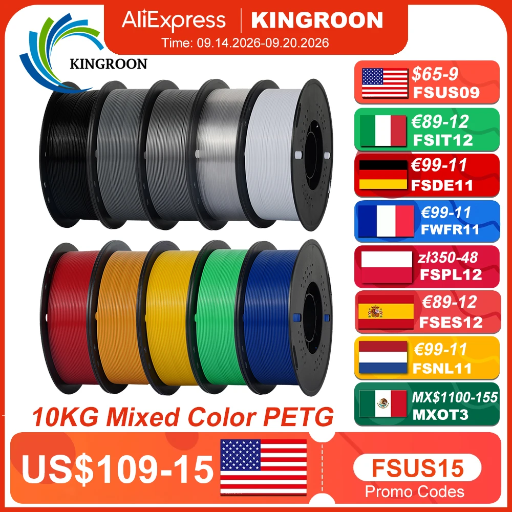 KINGROON 10KG 1.75mm PETG Filament Tangle-Free, High Quality 3D Printing Eco-friendly Plastic Consumables 22LBS, Vacuum Packaging 3D Printing