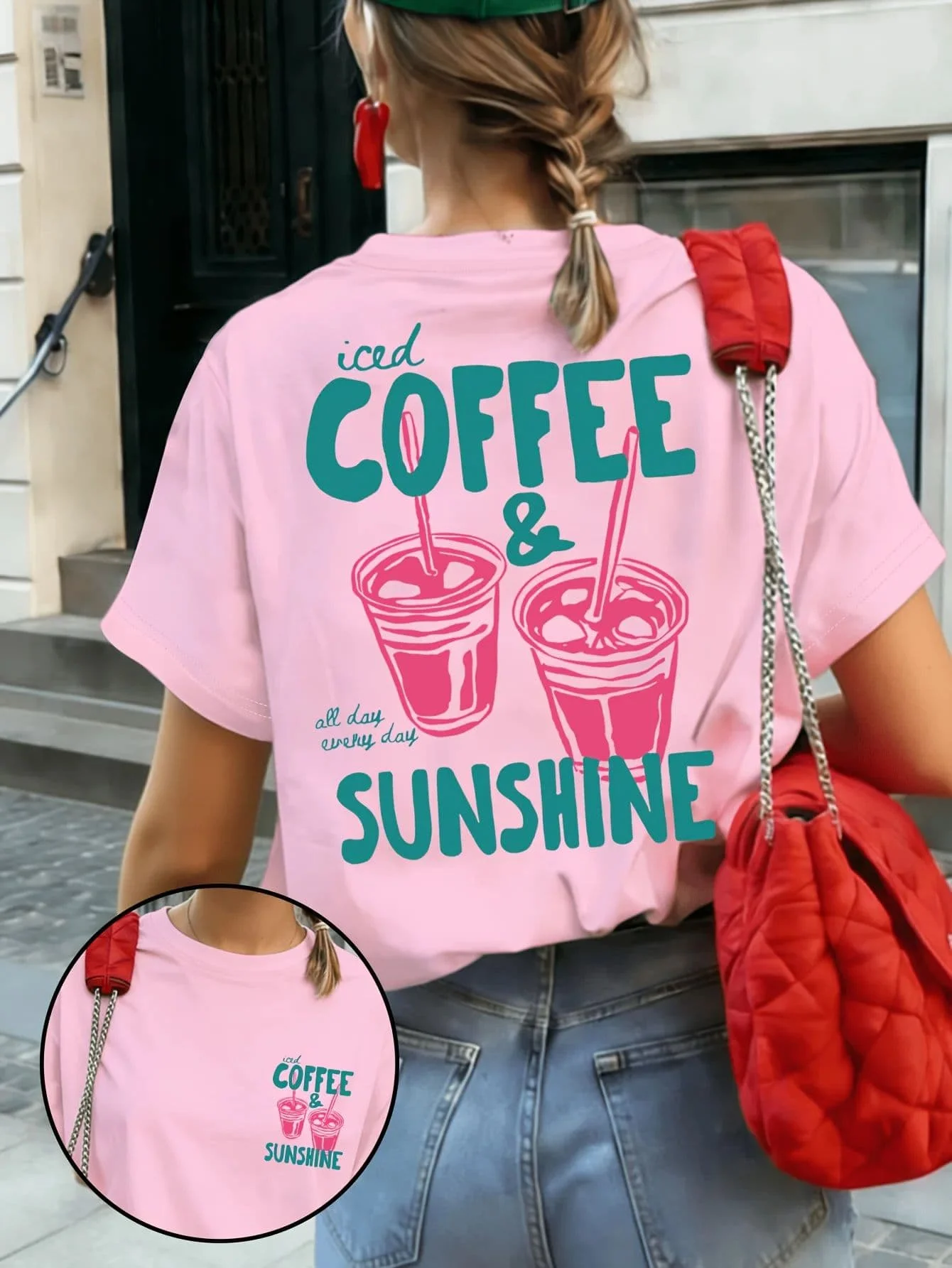 Women's T-shirt with Coffee Club Graphic, Retro Coffee & Breakfast Print Short Sleeve Top, Spring Summer Daily Wear Lady's Tops view 4