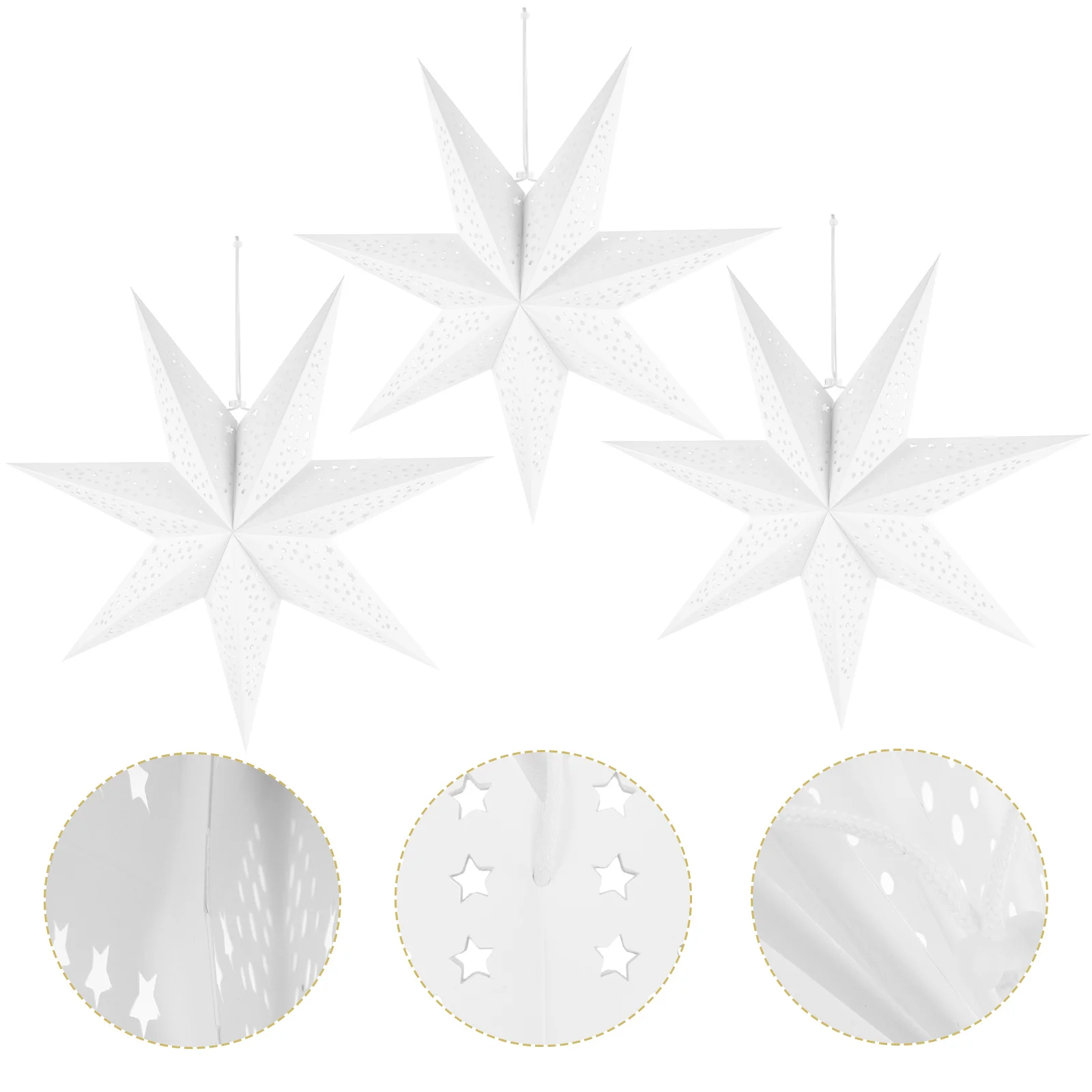 3 Pcs Heptagon Lampshade Christmas Star Red Lights Xmas Decoration Hanging Shaped Lantern Pendant