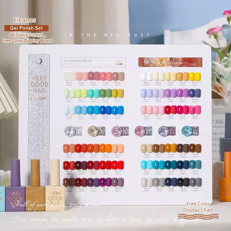 Eleanos-juego completo de esmaltes en Gel para uñas, botella de colores con tarjeta de Color, Kit de aprendizaje, 66 piezas, 15ml