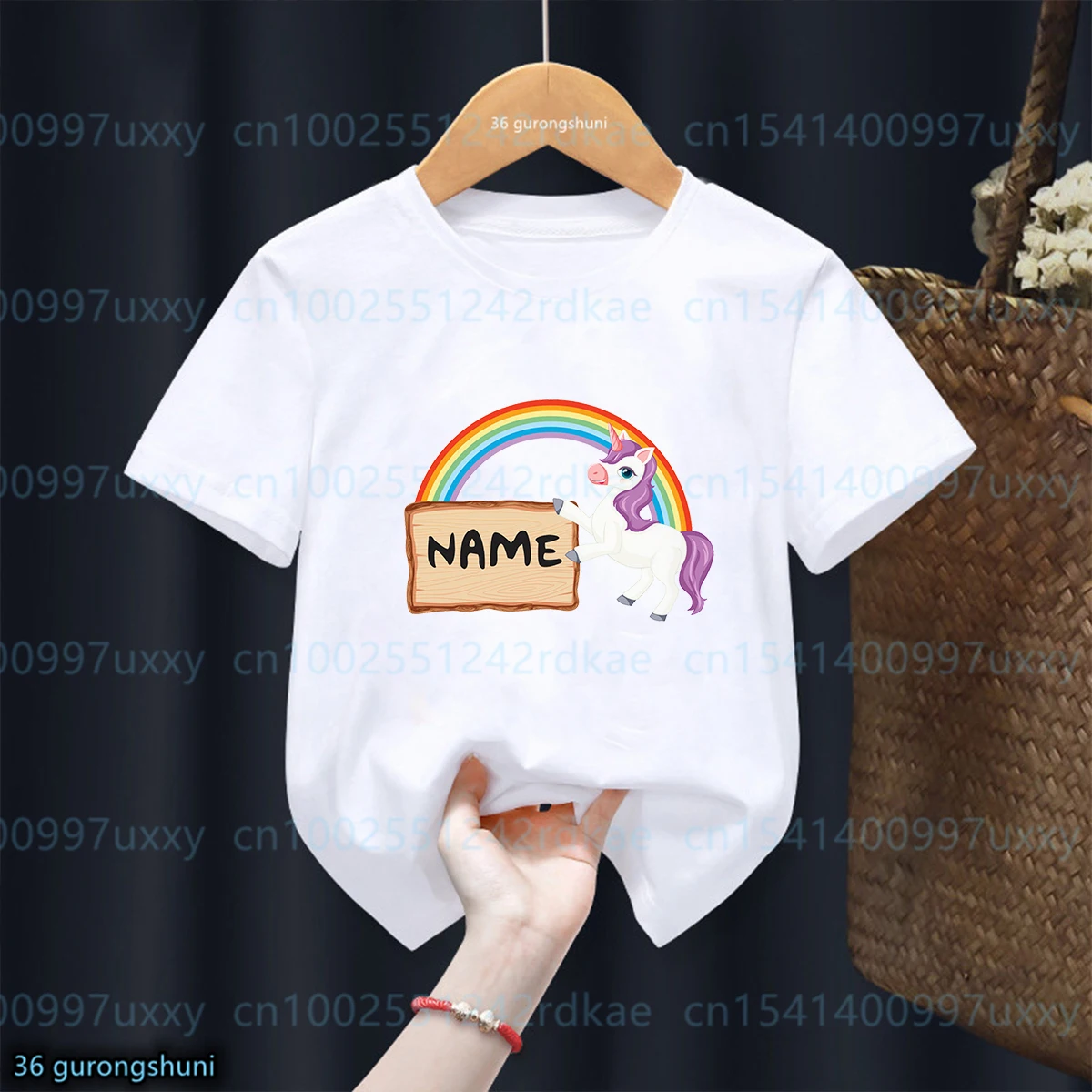 Kids Tshirt Funny Personalized Name Unicorn Cartoon Print Girls T-Shirt Fashiona Boy Tshirt Cute Toddler Birthday Gift Clothing