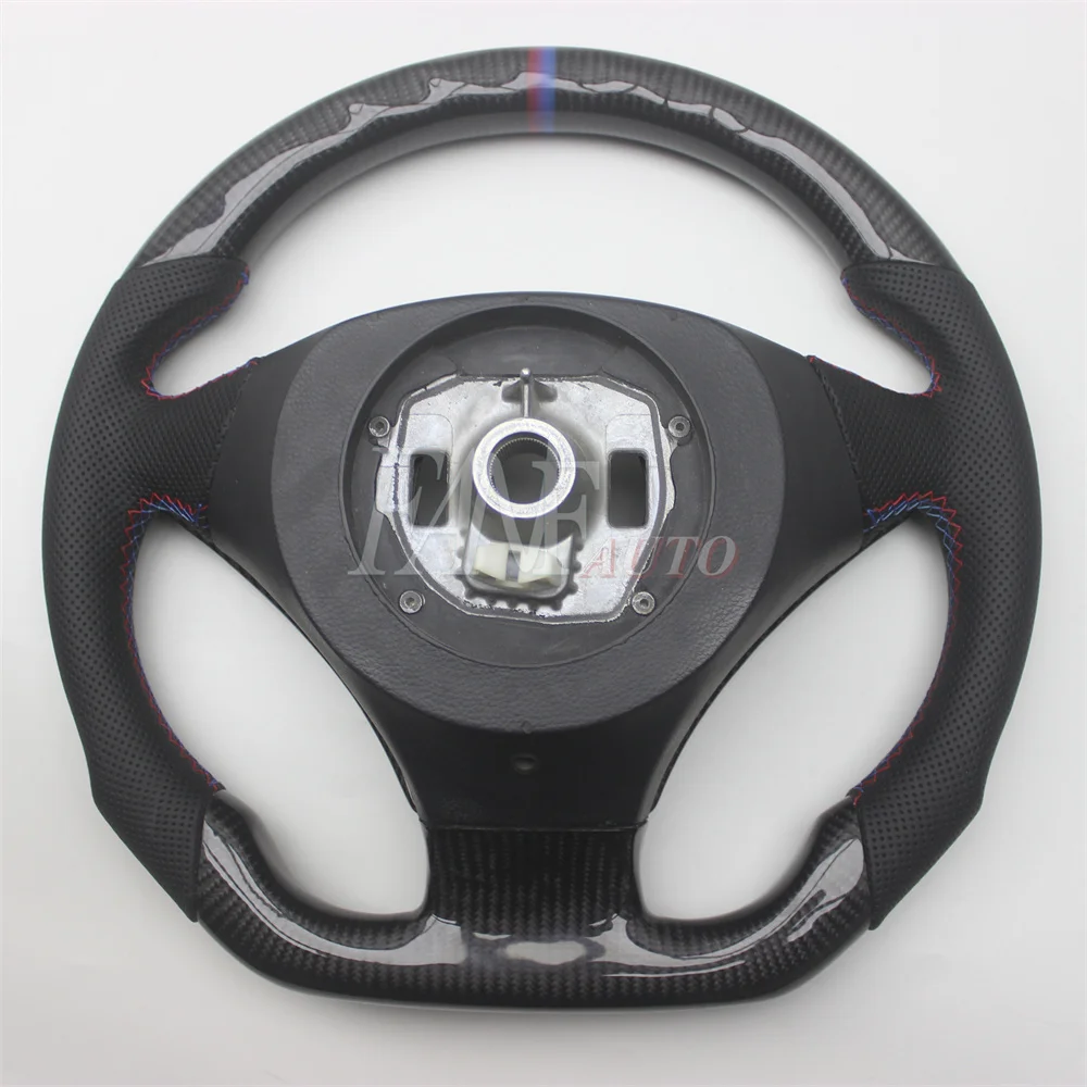 Replacement Real Carbon Fiber Steering Wheel with Leather for BMW M5 E60 E61 5 Series 2003-2010