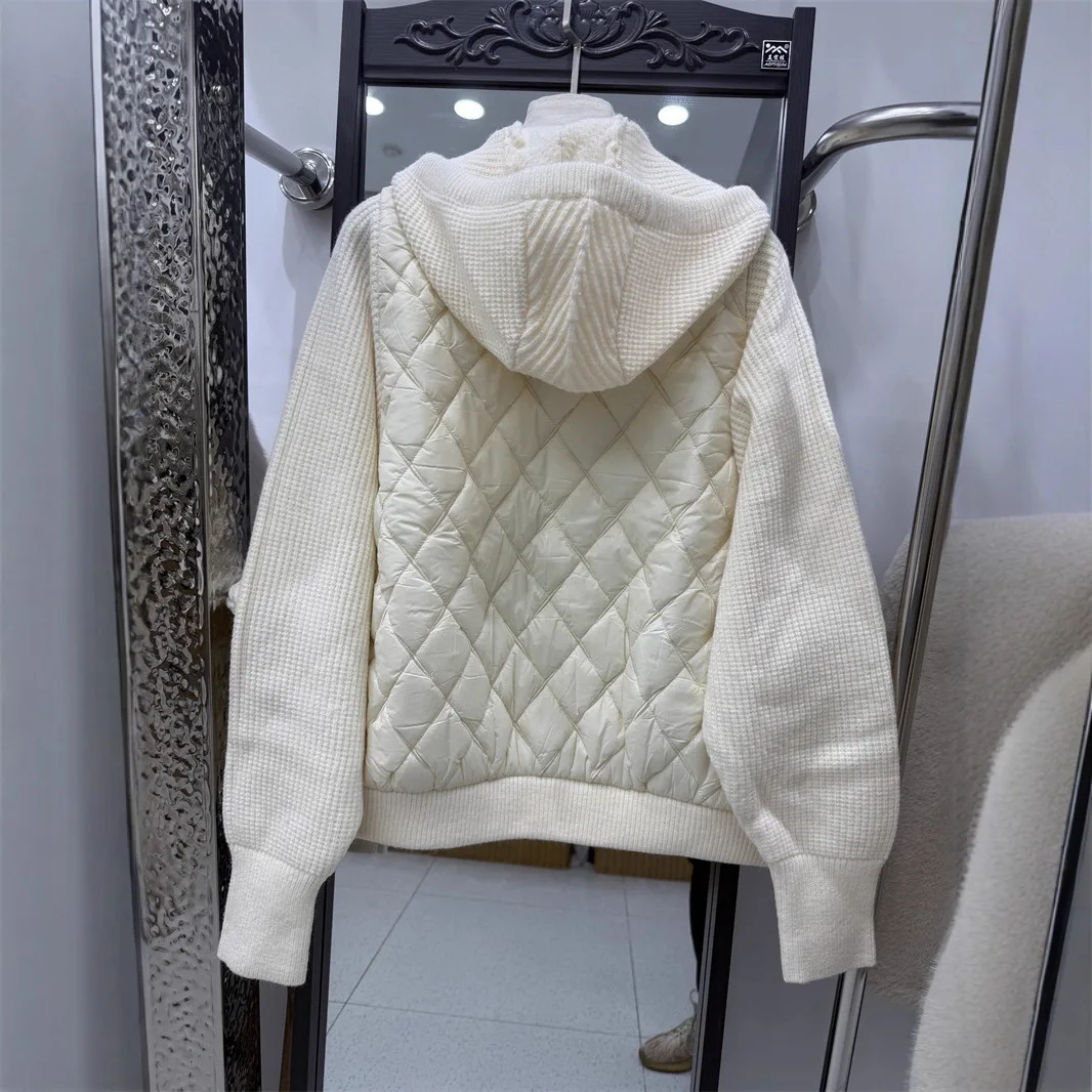 Autumn and Winter New Women's Down Cotton Jacket Commuter Knitted Hooded Sweater Cotton Jacket