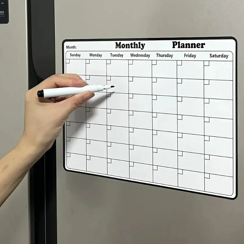 Erasable Magnetic Monthly Calendar for Refrigerator, Dry Wipe Weekly Monthly Planner Board, Fridge Magnet Whiteboard
