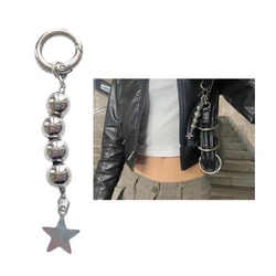Y2K Round Beads Keychains Star Metal Key Rings For Women Men Friendship Gift Handbag Decoration Handmade Jewelry