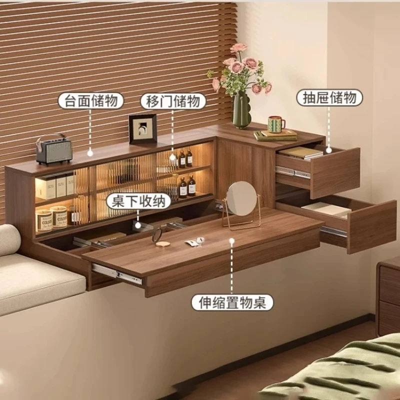 Solid wood bay window dresser retractable bay window desk storage cabinet integrated bay window cabinet tea cabinet