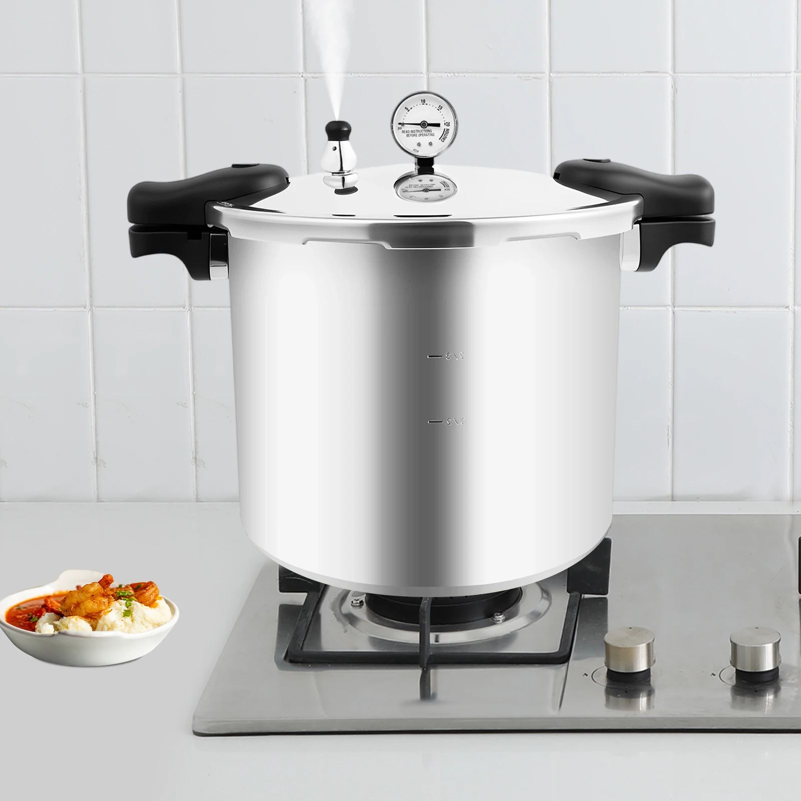 22L 32x28cm Schnellkochtopf aus Aluminiumlegierung 90Kpa Verdickter explosionsgeschützter Schnellkochtopf mit Manometer-Handsteuerung