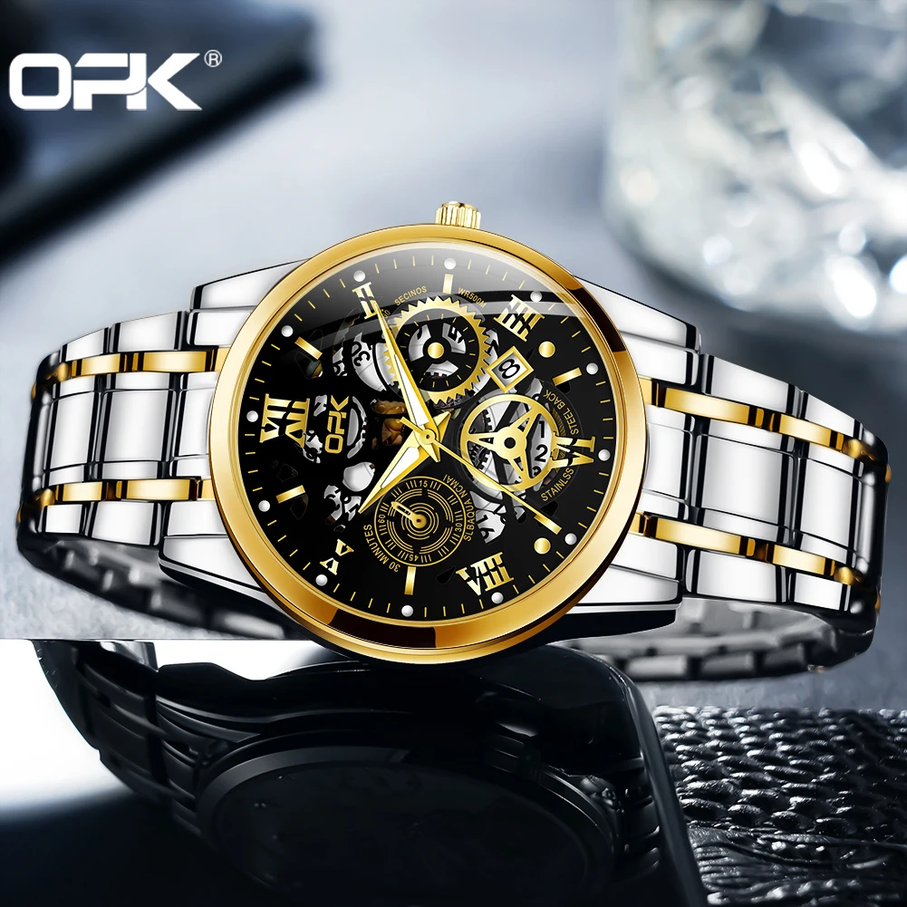 OPK 8135 Watches For Men  Luxury Hollow Out Style Original Quartz Waterproof Luminous  Chronograph Automatic Watch 24 Hours